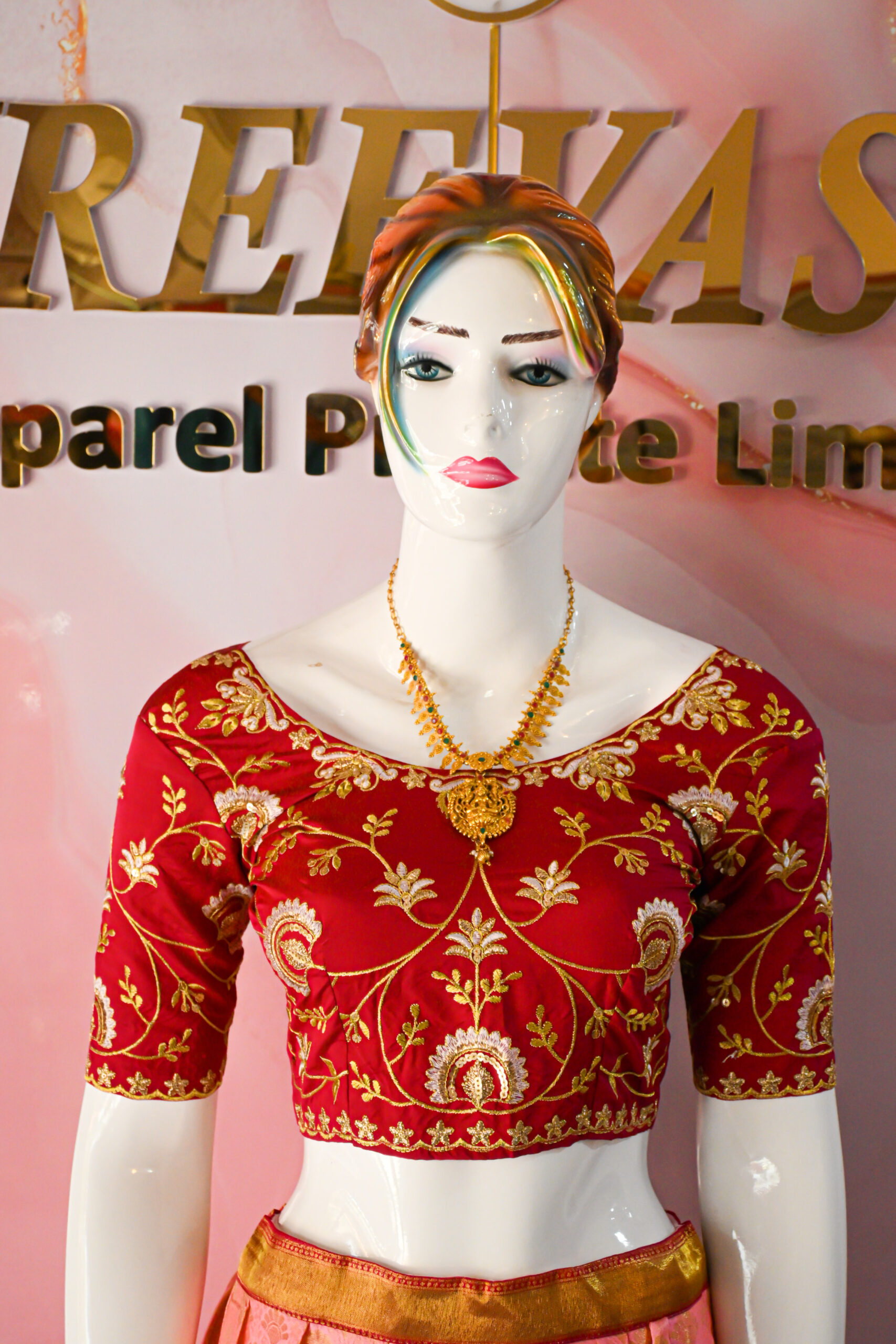 A traditional Indian Pattu Pavada (lehenga) in a vibrant Baby pink with dark Pink.