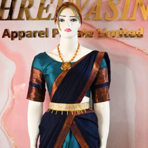 A traditional Indian Pattu Pavada (lehenga) in a vibrant ( Teal blue with navy Blue & Forest green with navy Blue )