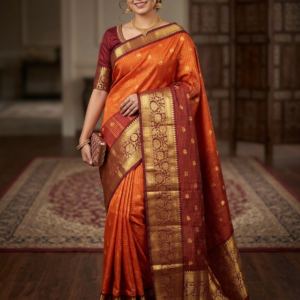Premium Kanjivaram Pattu Saree – Traditional Rich Woven Zari Border and Blouse