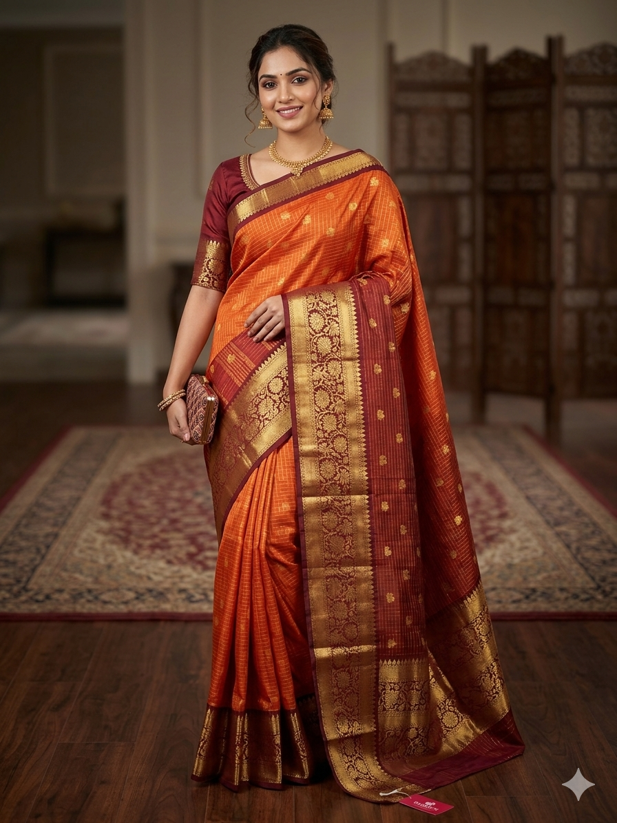Premium Kanjivaram Pattu Saree – Traditional Rich Woven Zari Border and Blouse