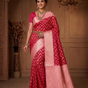 Premium Banarasi Silk Saree with Rich Woven Zari Border & Blouse Piece
