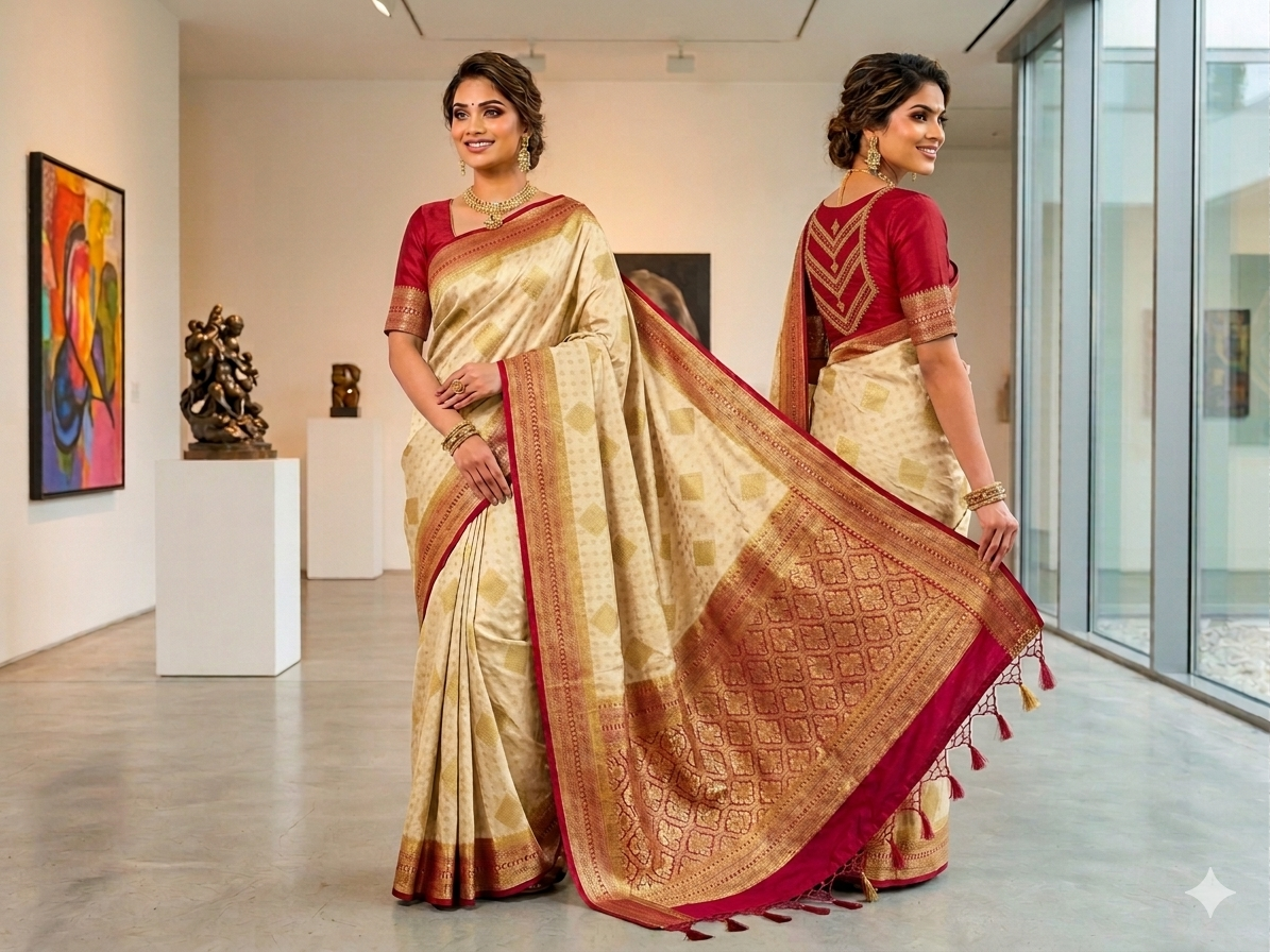 Premium Kanjivaram Pattu Saree – Traditional Rich Woven Zari Border and Blouse