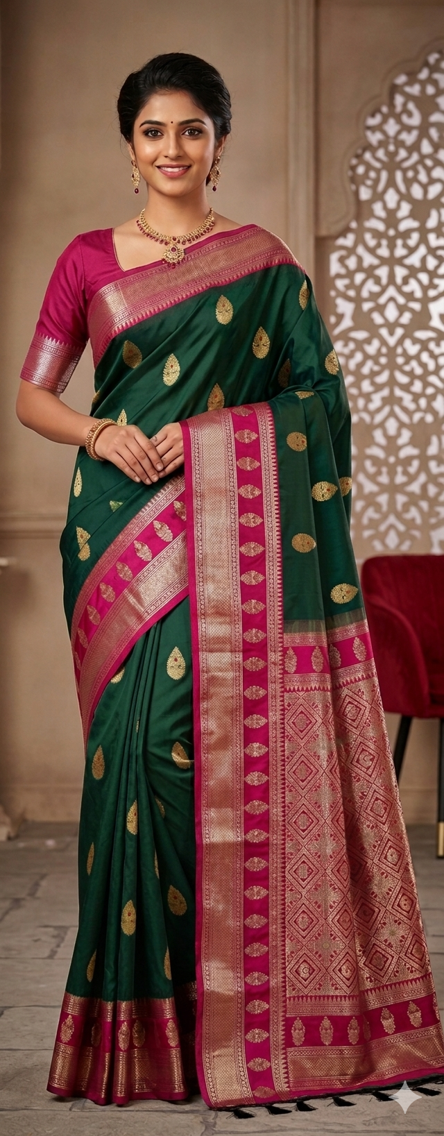 Premium Kanjivaram Pattu Saree – Traditional Rich Woven Zari Border and Blouse