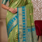 A rich Olive green body paired with a Peakcock blue sophisticated border.