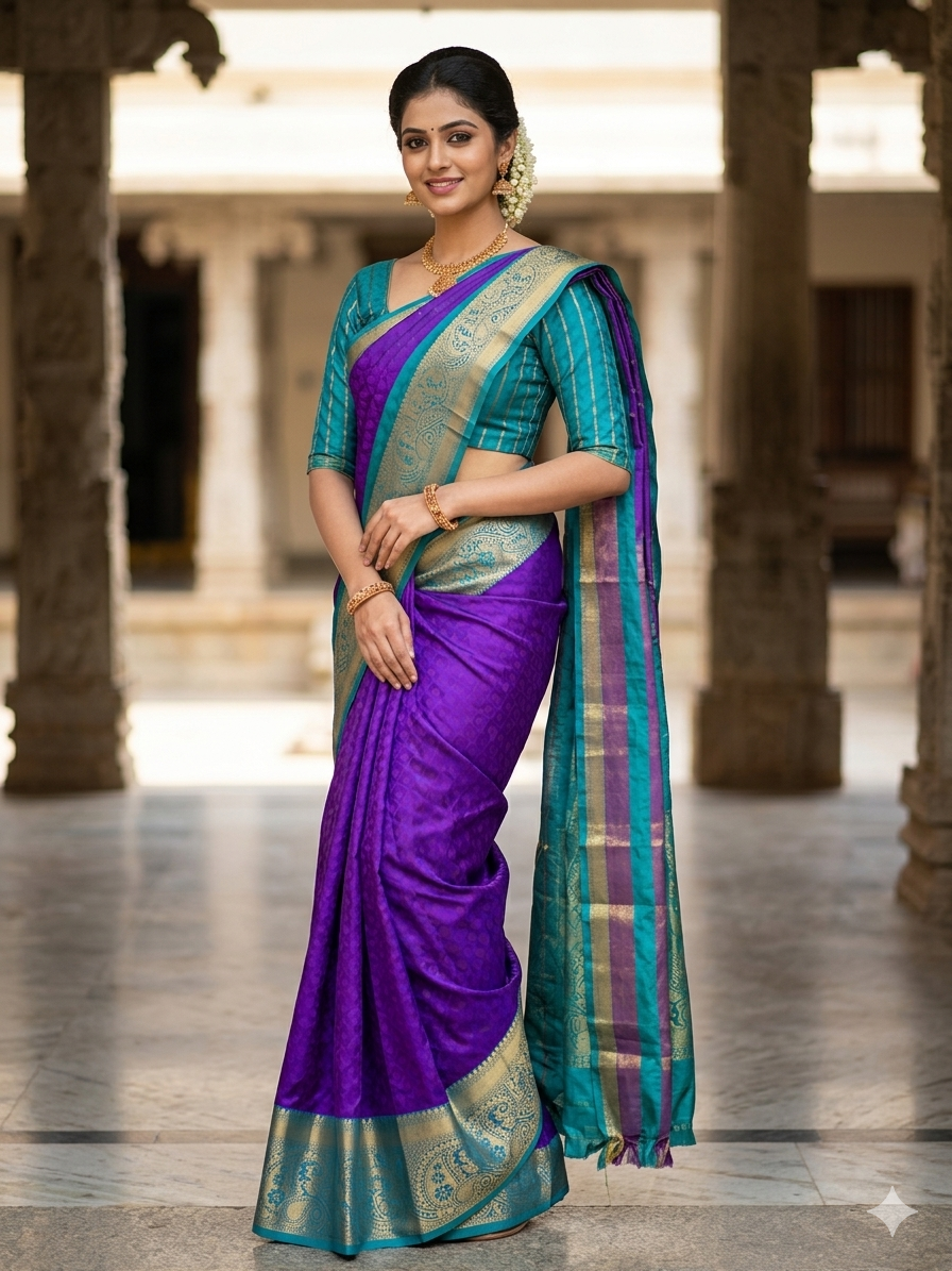Premium Kanjivaram Pattu Saree – Traditional Rich Woven Zari Border and Blouse