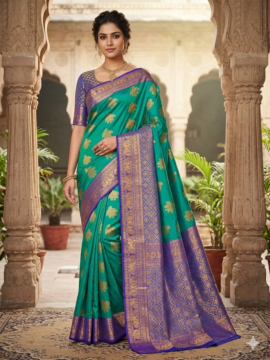 Premium Kanjivaram Pattu Saree – Traditional Rich Woven Zari Border and Blouse