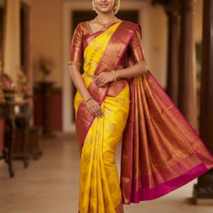 Premium Kanjivaram Pattu Saree – Traditional Rich Woven Zari Border and Blouse