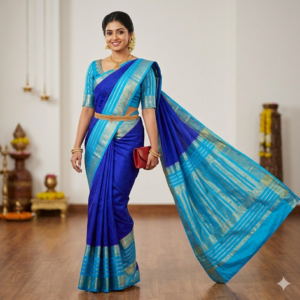 Premium Crepe Saree with Rich Woven Zari Border & Matching Blouse