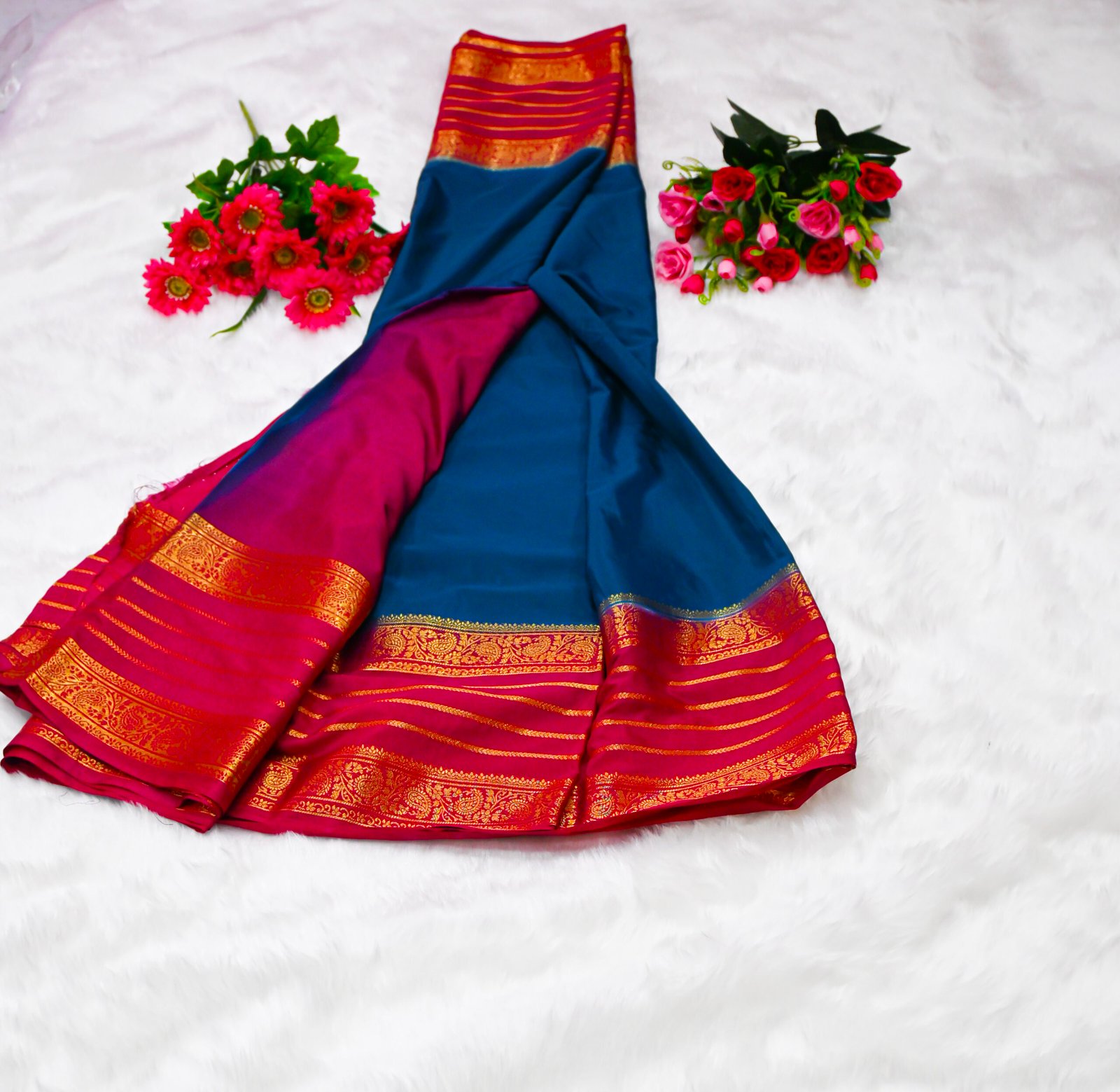 Premium Crepe Saree with Rich Woven Zari Border & Matching Blouse