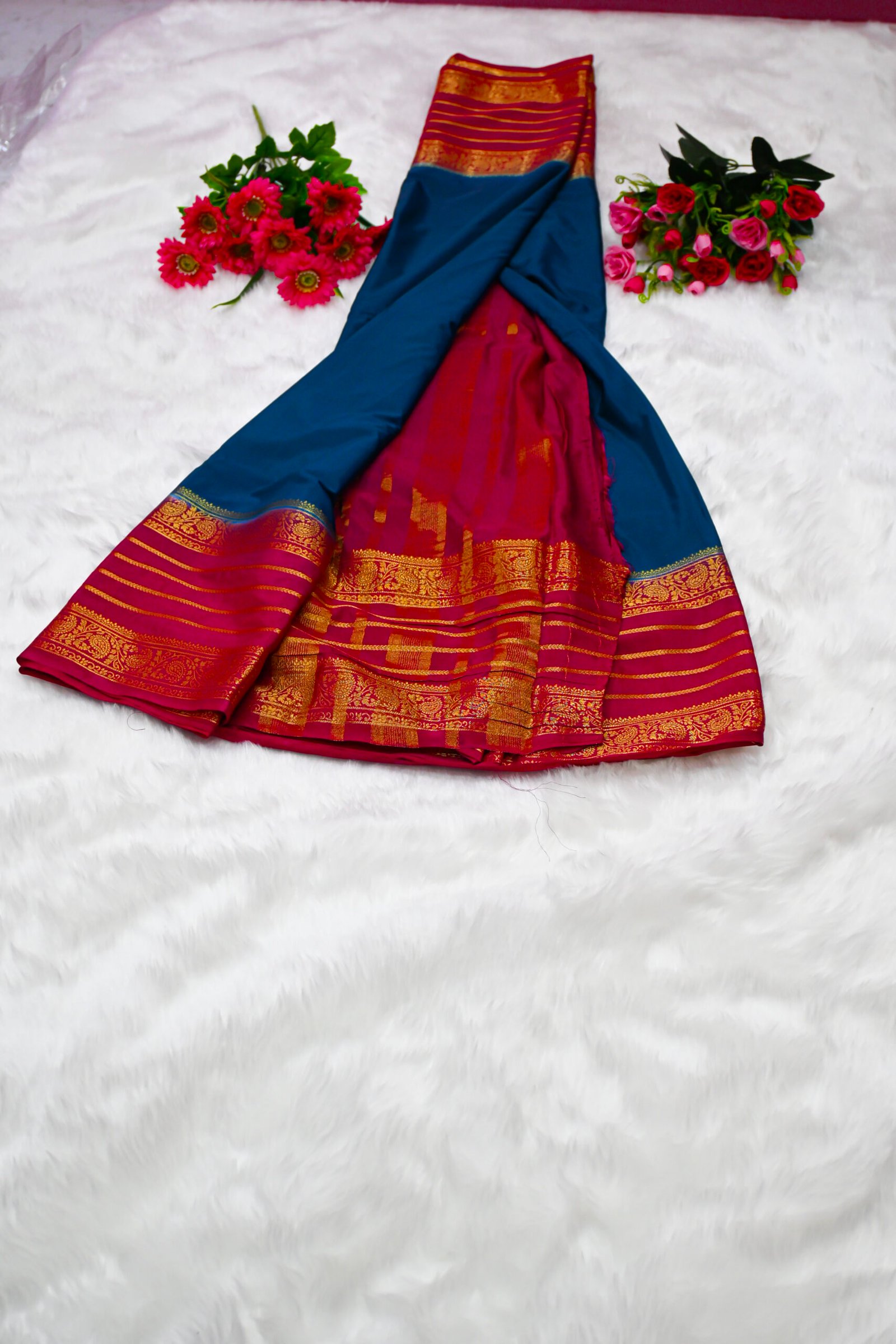 Premium Crepe Saree with Rich Woven Zari Border & Matching Blouse