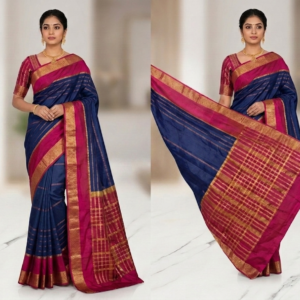Premium Crepe Saree with Rich Woven Zari Border & Matching Blouse