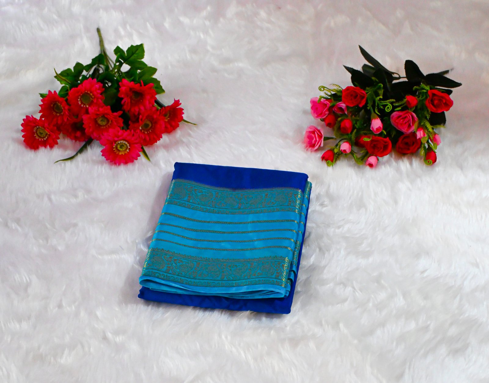 Premium Crepe Saree with Rich Woven Zari Border & Matching Blouse