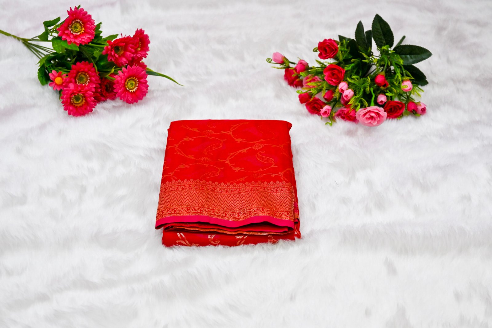 Premium Banarasi Silk Saree with Rich Woven Zari Border & Blouse Piece