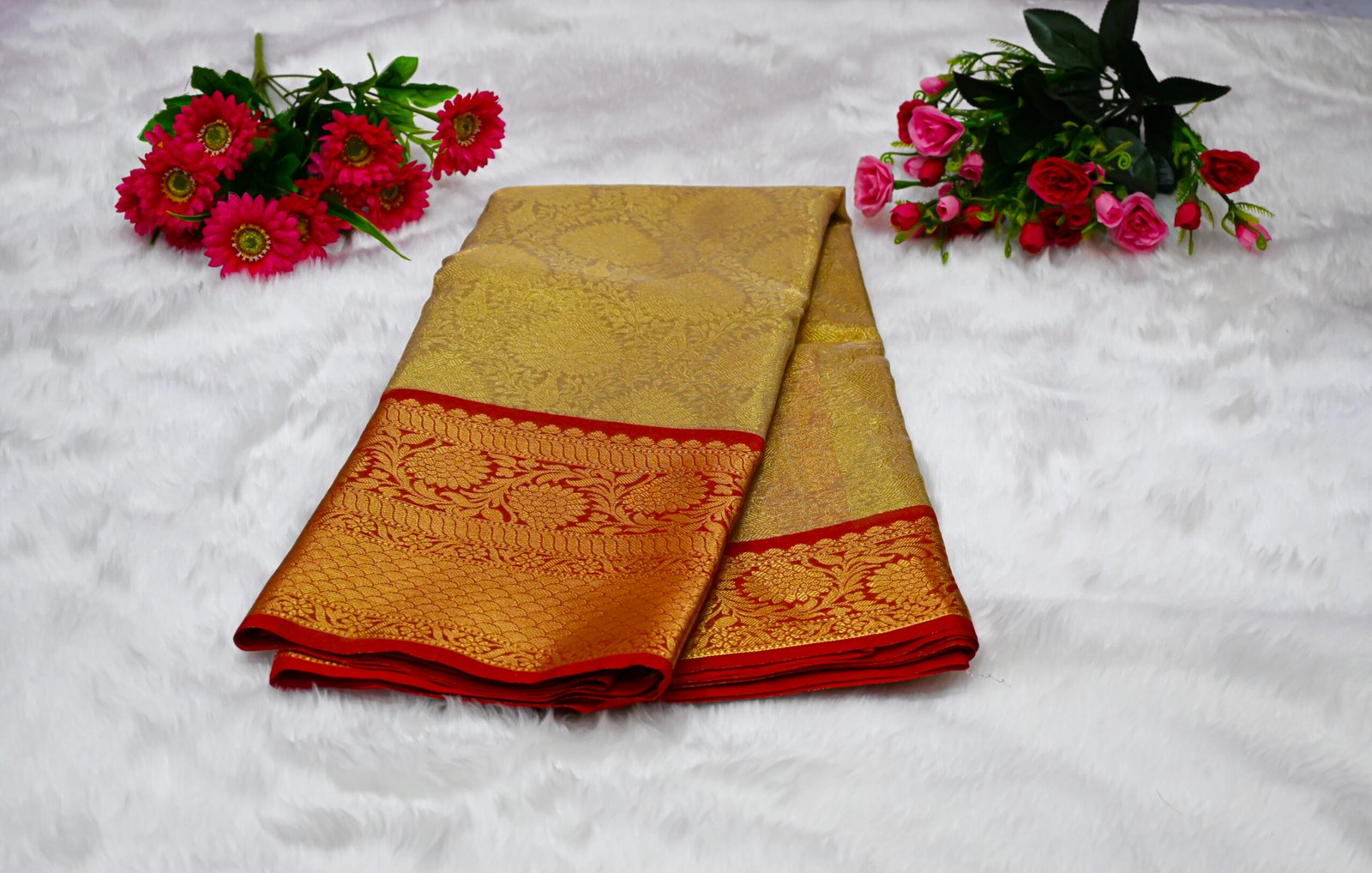Premium Banarasi Tissue Silk Saree with Rich Woven Zari Border & Blouse Piece
