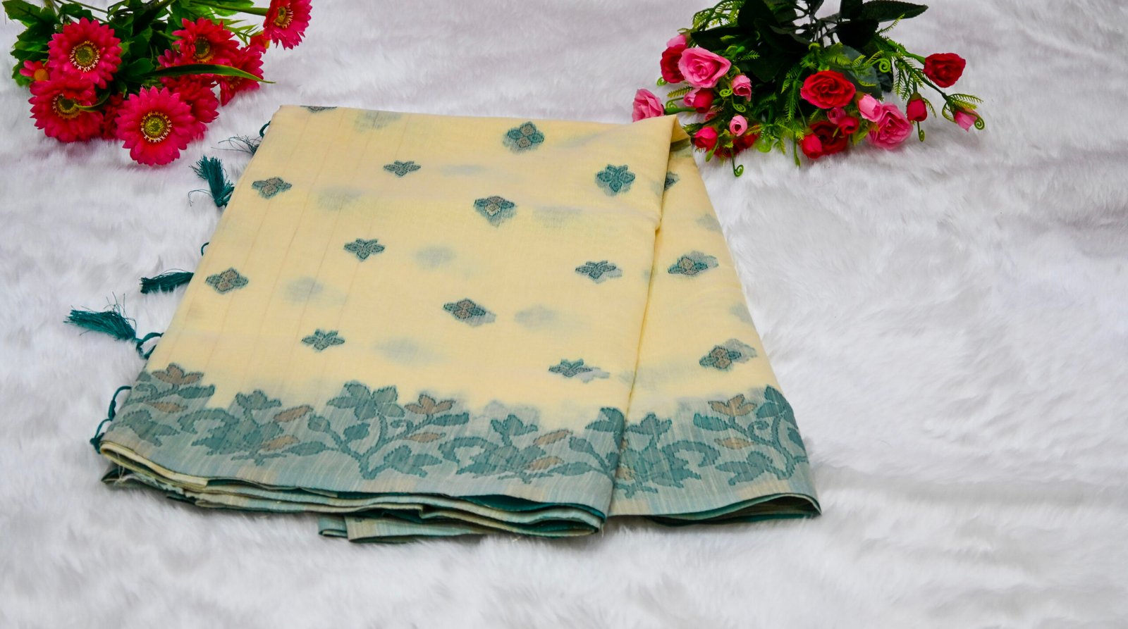 Premium Cotton Saree with Traditional Rich Border and Matching Blouse