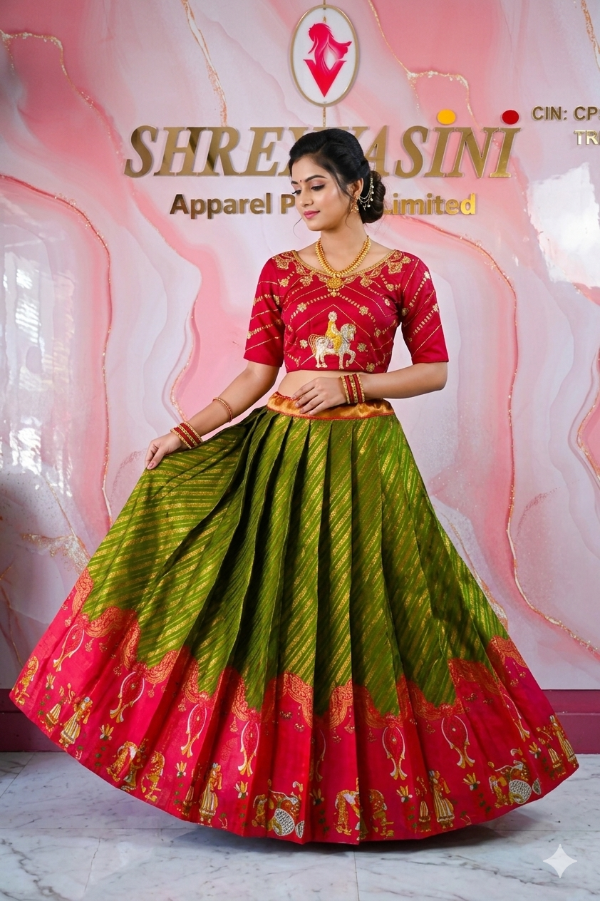 Premium Traditional Indian Pattu Pavadai | Girls' Silk Lehenga Choli