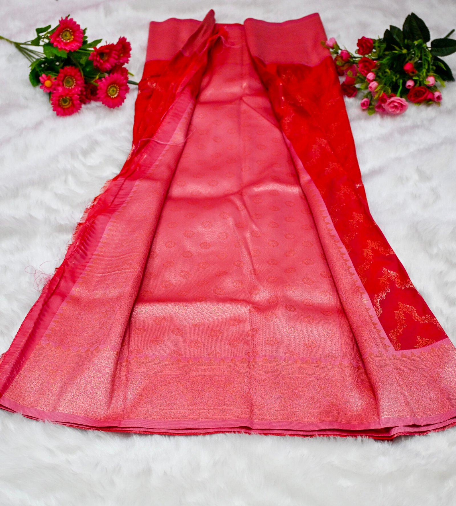 Premium Banarasi Silk Saree with Rich Woven Zari Border & Blouse Piece