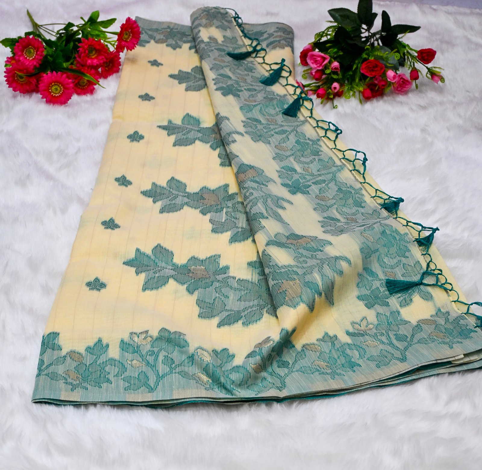 Premium Cotton Saree with Traditional Rich Border and Matching Blouse