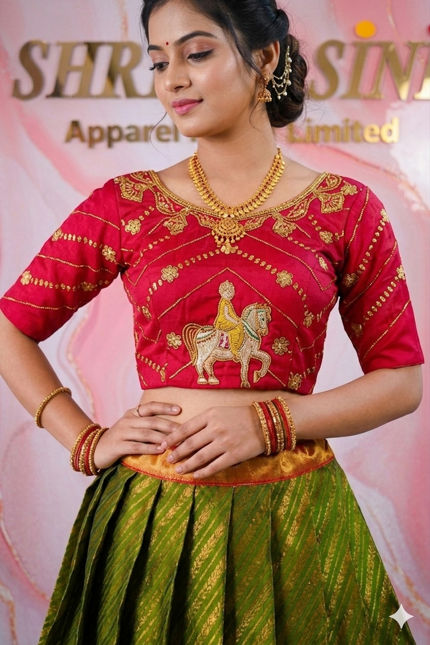 Premium Traditional Indian Pattu Pavadai | Girls' Silk Lehenga Choli