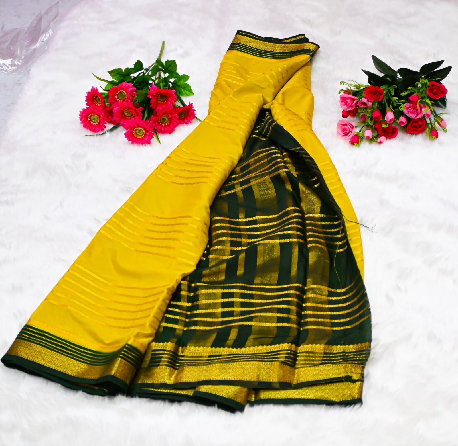 Premium Crepe Saree with Rich Woven Zari Border & Matching Blouse