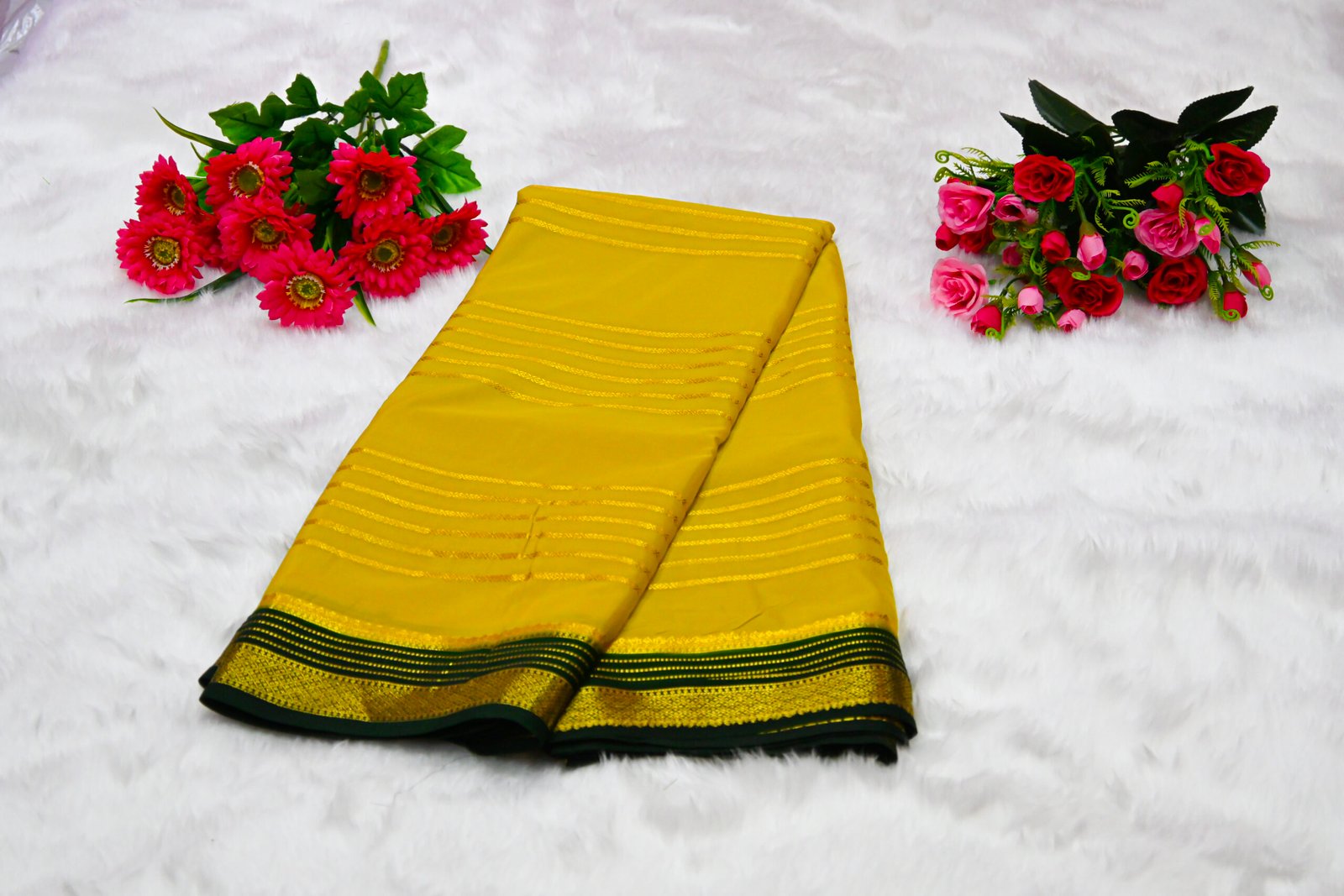 Premium Crepe Saree with Rich Woven Zari Border & Matching Blouse
