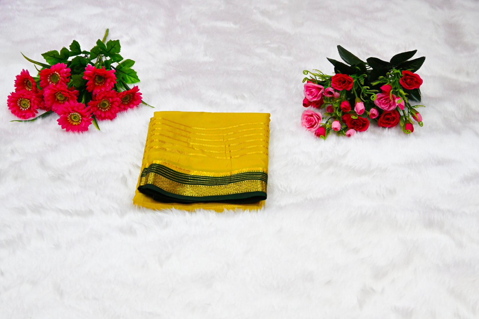 Premium Crepe Saree with Rich Woven Zari Border & Matching Blouse