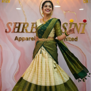 A traditional Indian Pattu Pavada (Lehenga)