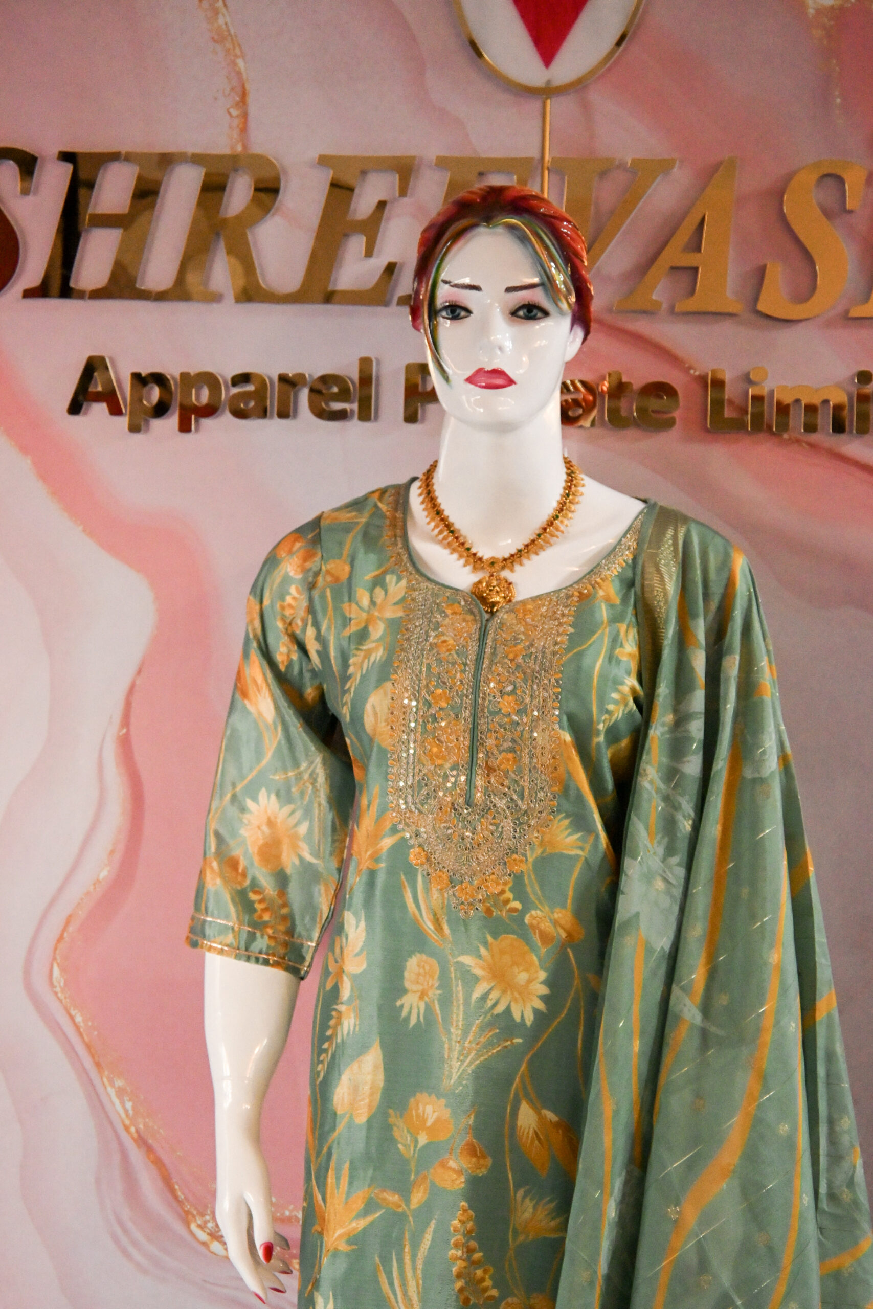 A three-piece Indian Premium Party Wear Chudidhar Suit