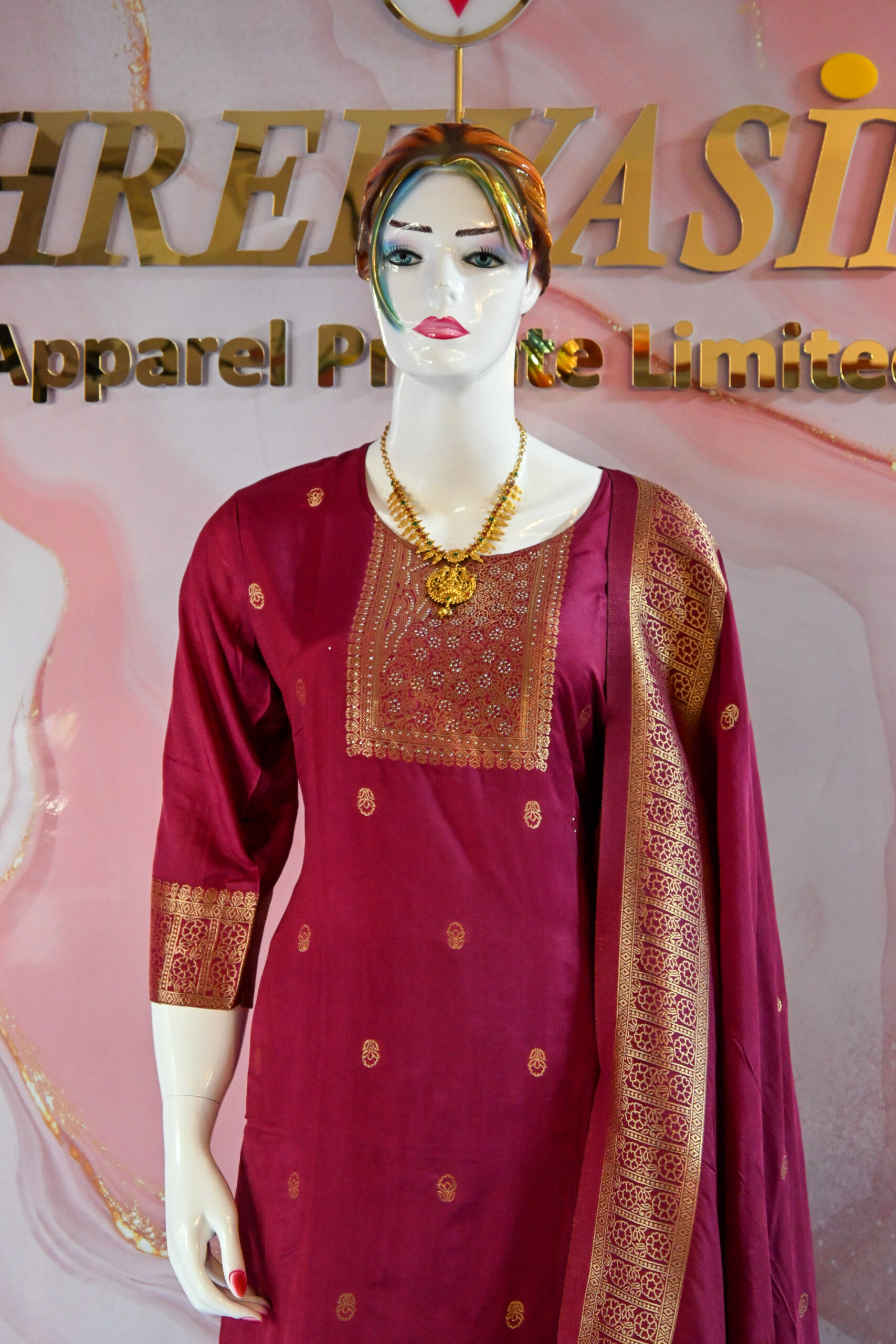 A three-piece Indian Premium Party Wear Chudidhar Suit