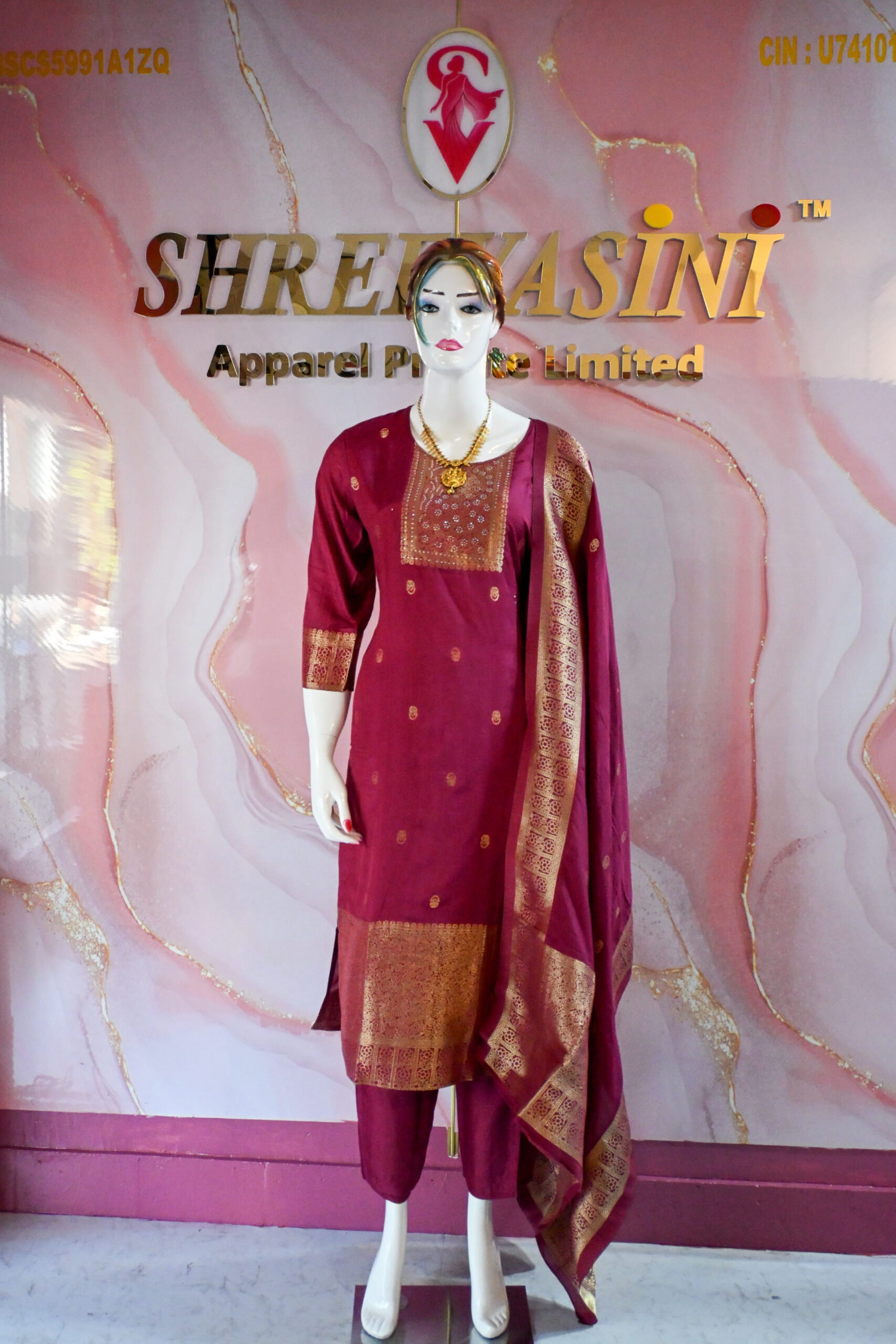 A three-piece Indian Premium Party Wear Chudidhar Suit