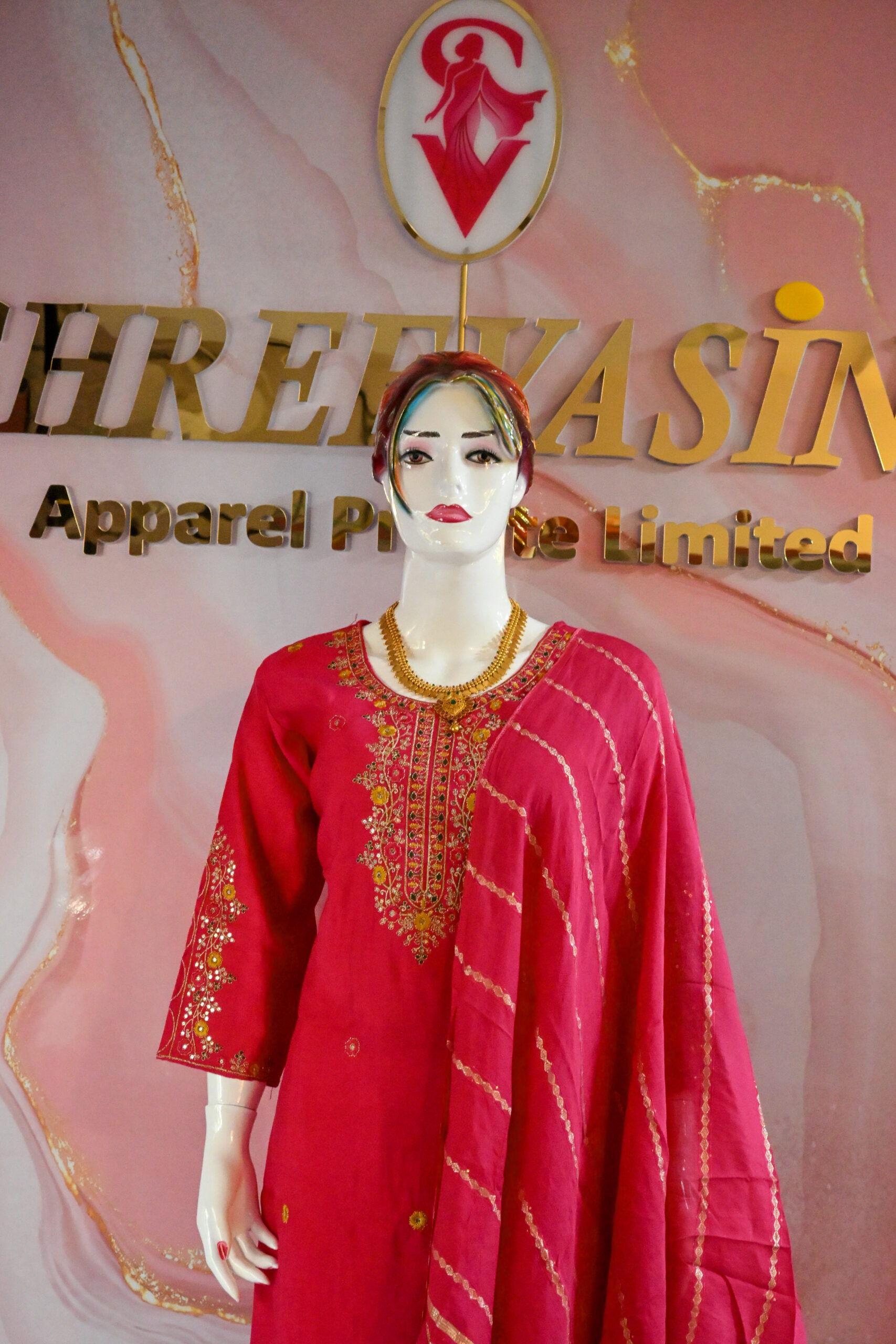A three-piece Indian Premium Party Wear Chudidhar Suit