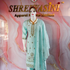 A three-piece Indian Premium Party Wear Chudidhar Suit