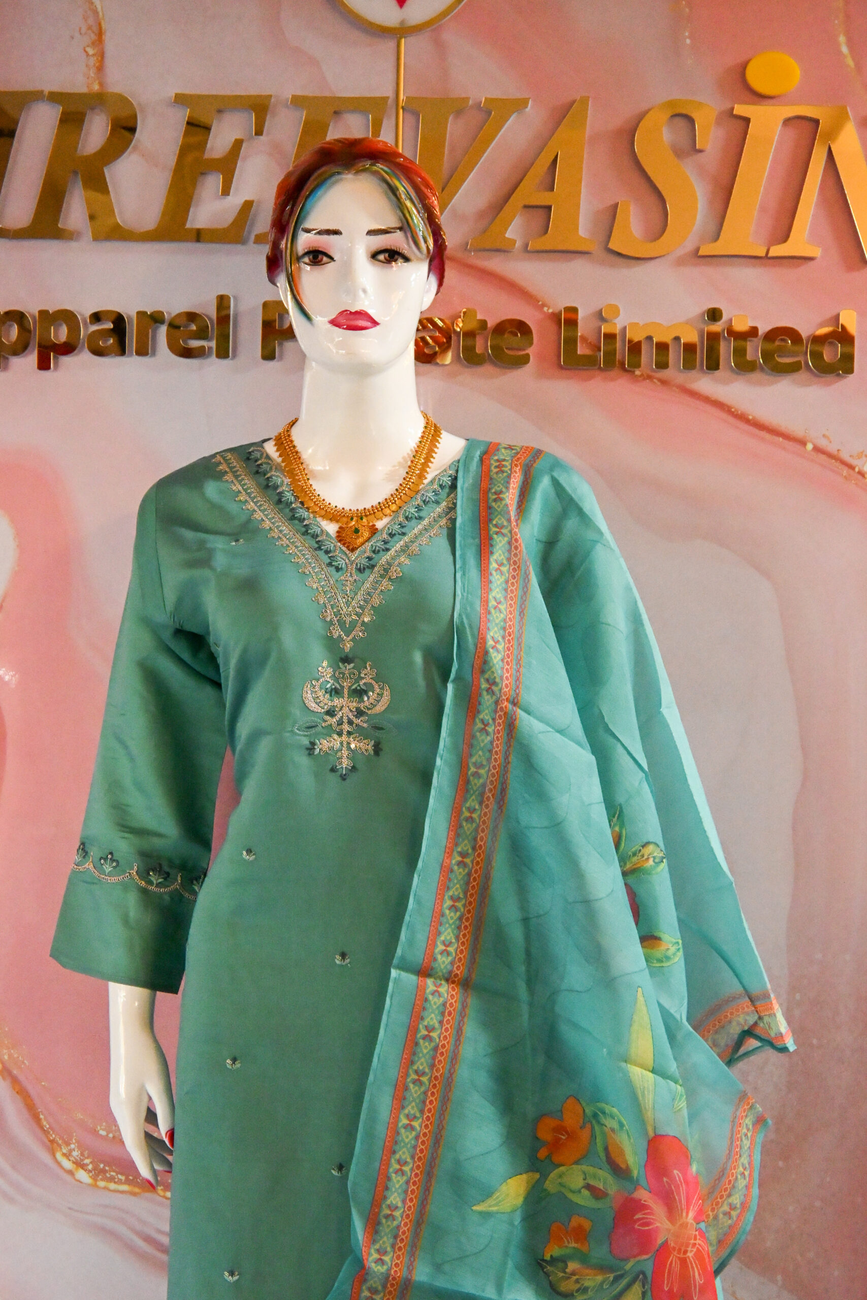 A three-piece Indian Premium Party Wear Chudidhar Suit
