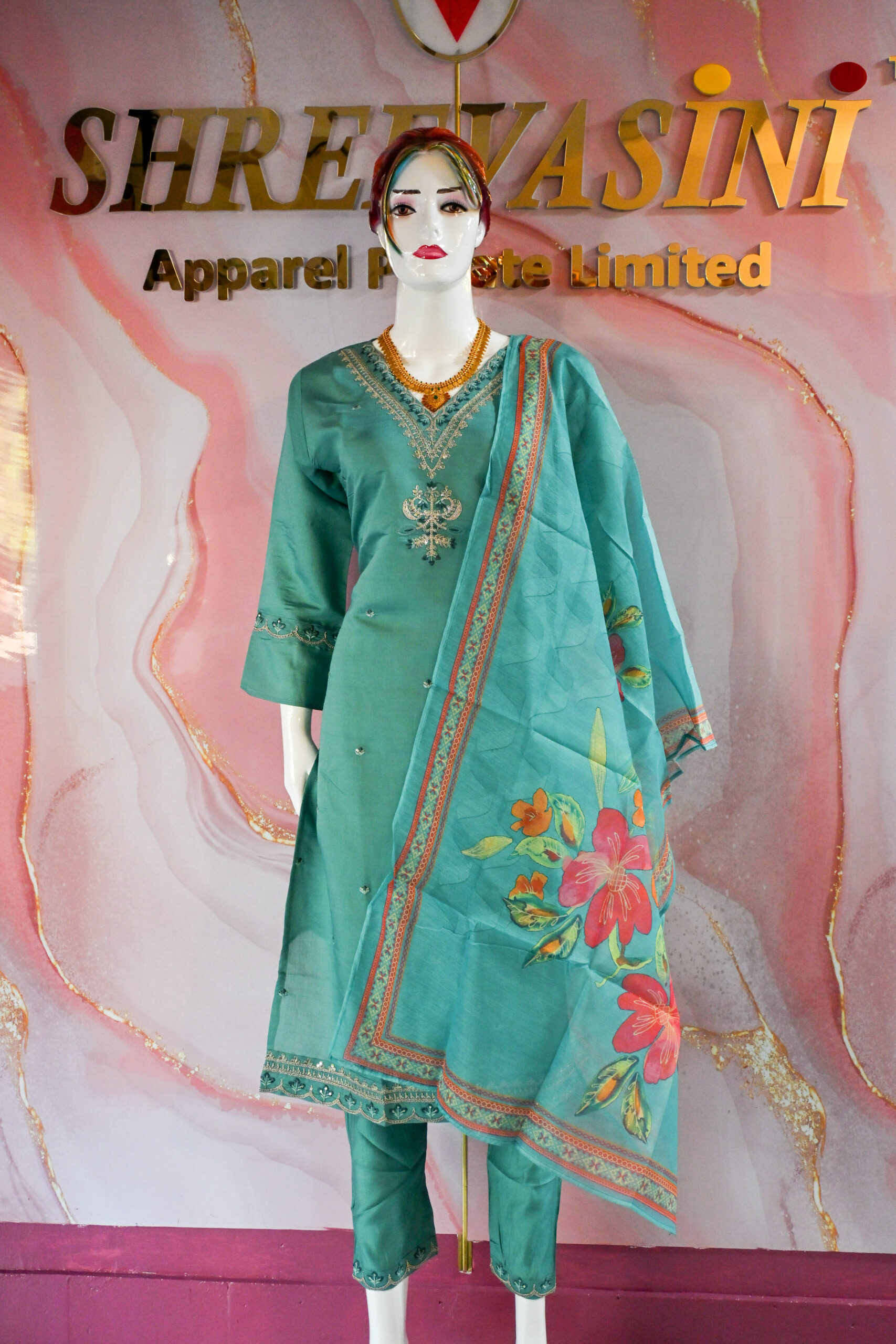 A three-piece Indian Premium Party Wear Chudidhar Suit
