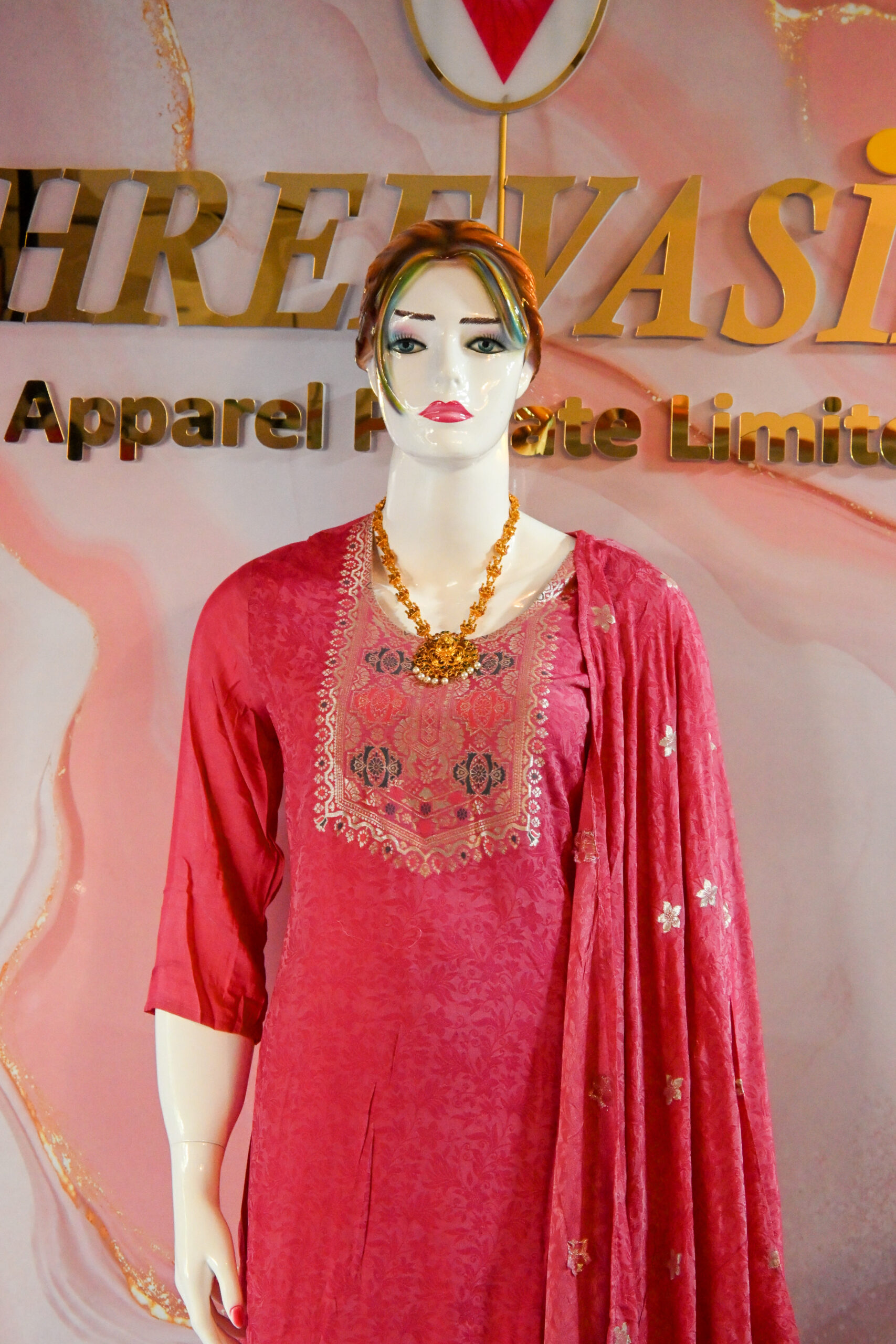 A three-piece Indian Premium Party Wear Chudidhar Suit