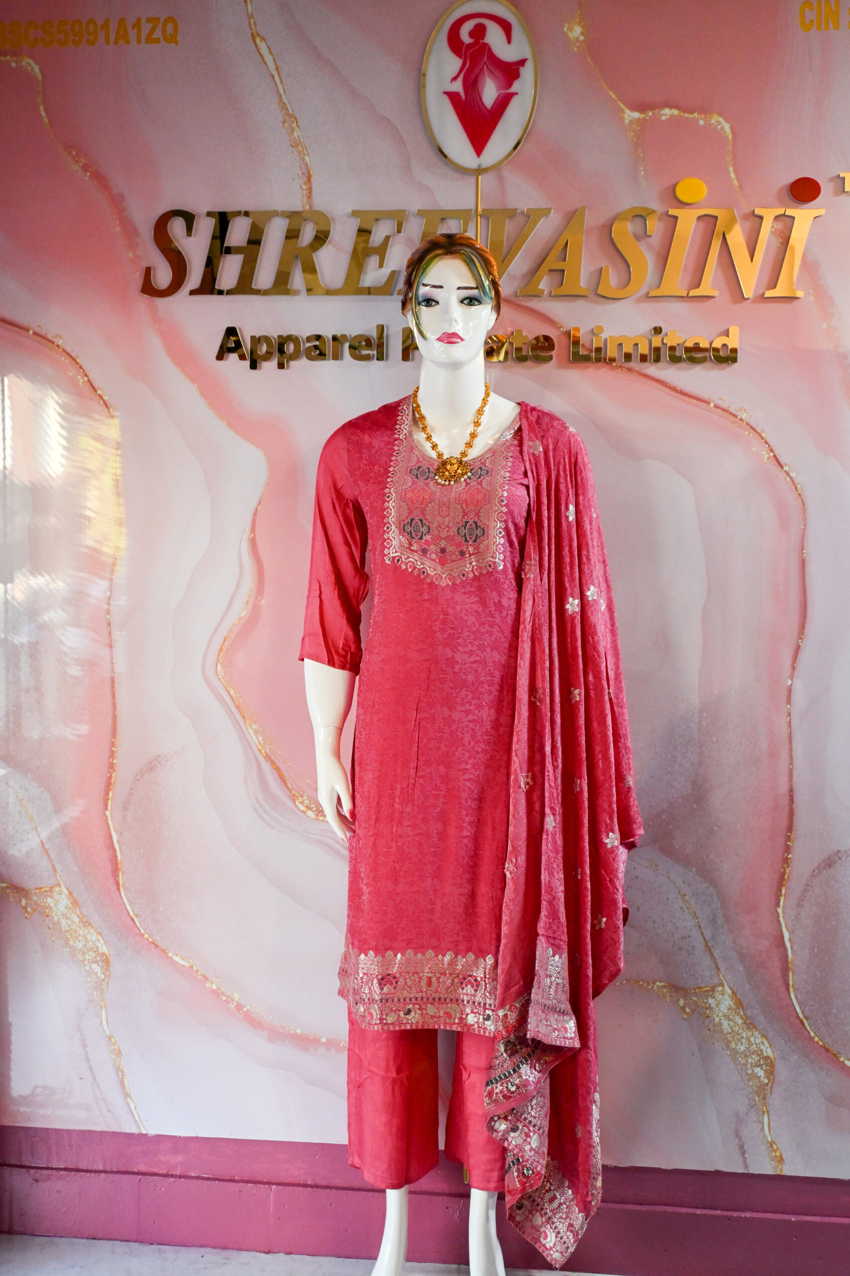 A three-piece Indian Premium Party Wear Chudidhar Suit