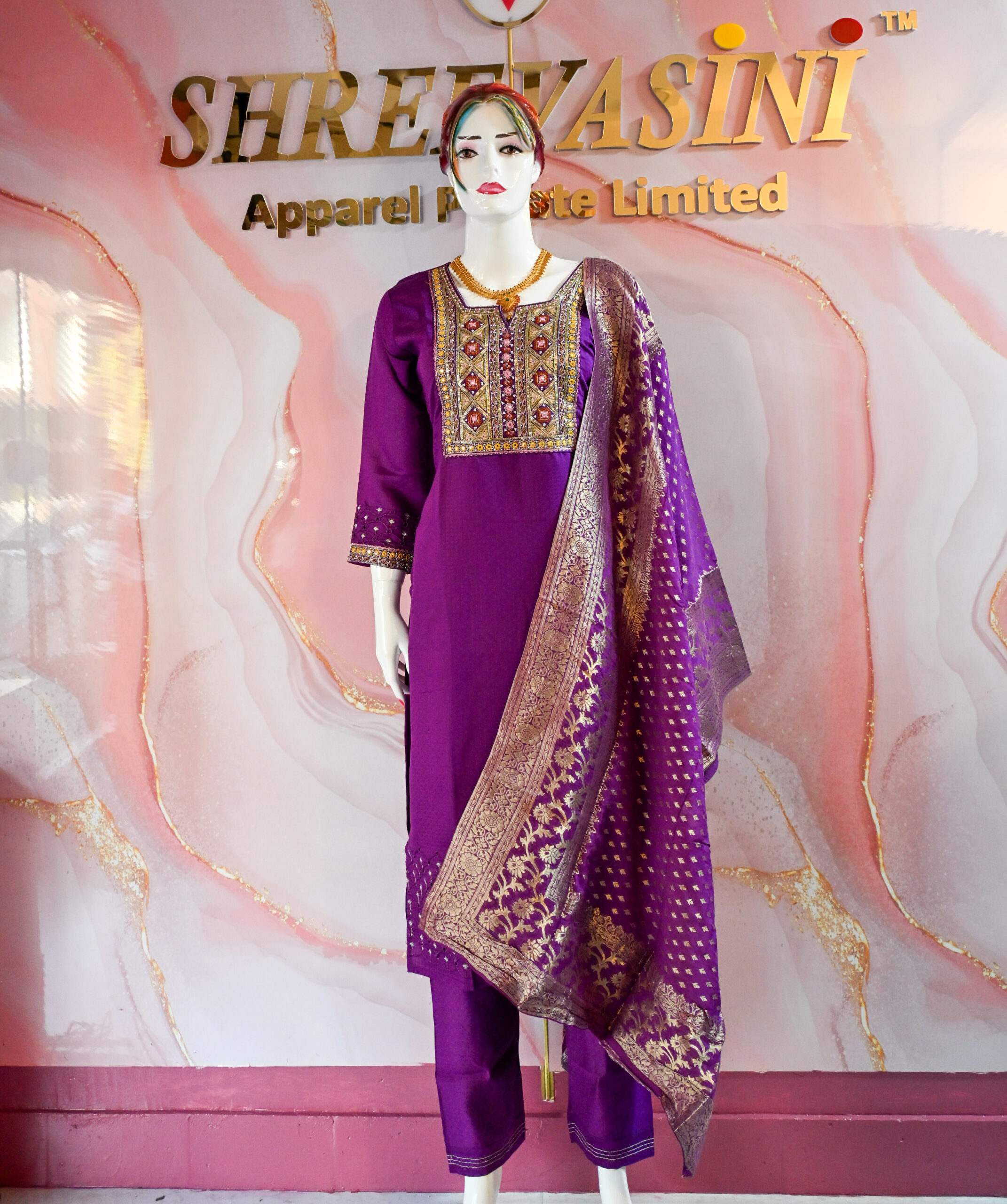 A three-piece Indian Premium Party Wear Chudidhar Suit