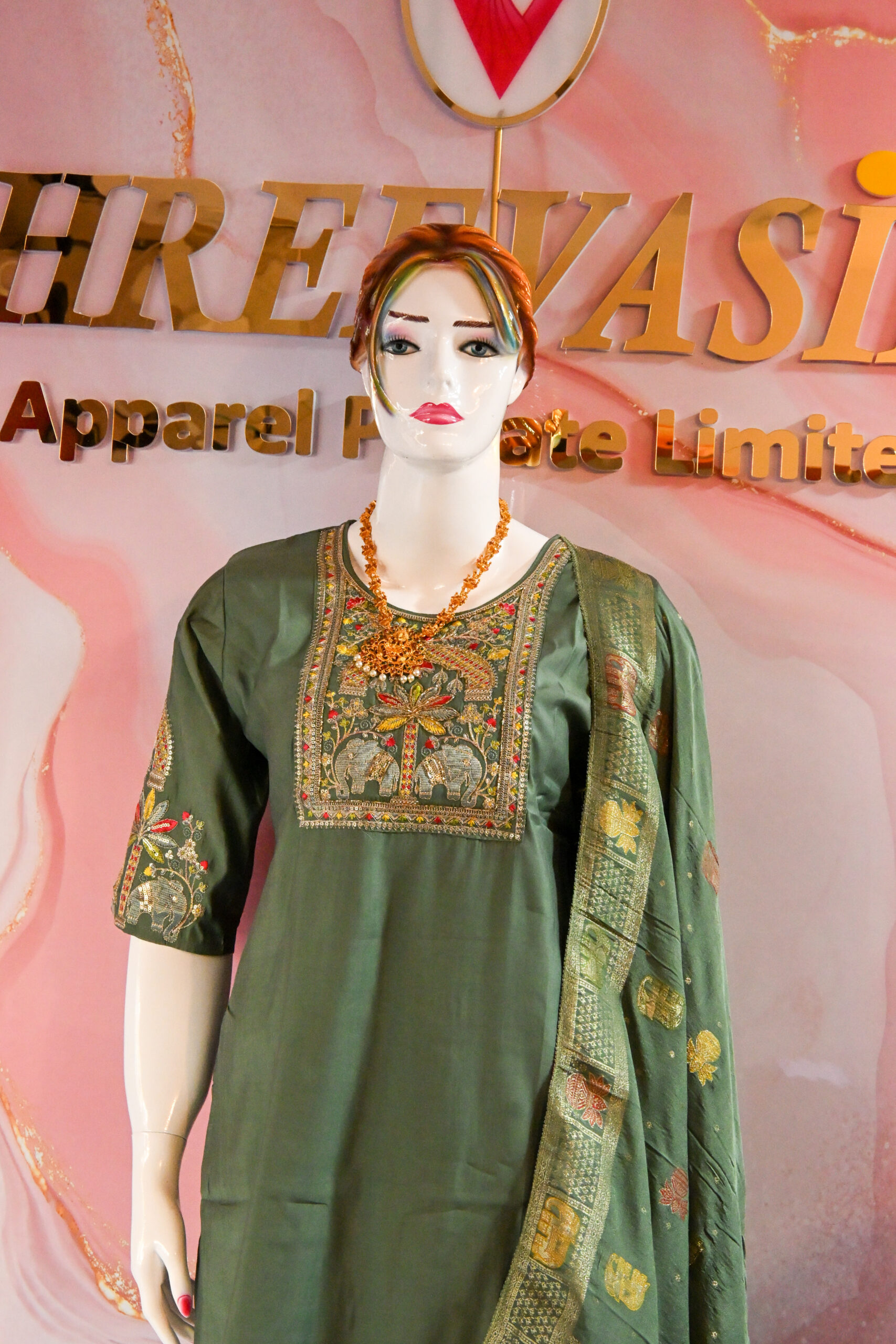 A three-piece Indian Premium Party Wear Chudidhar Suit