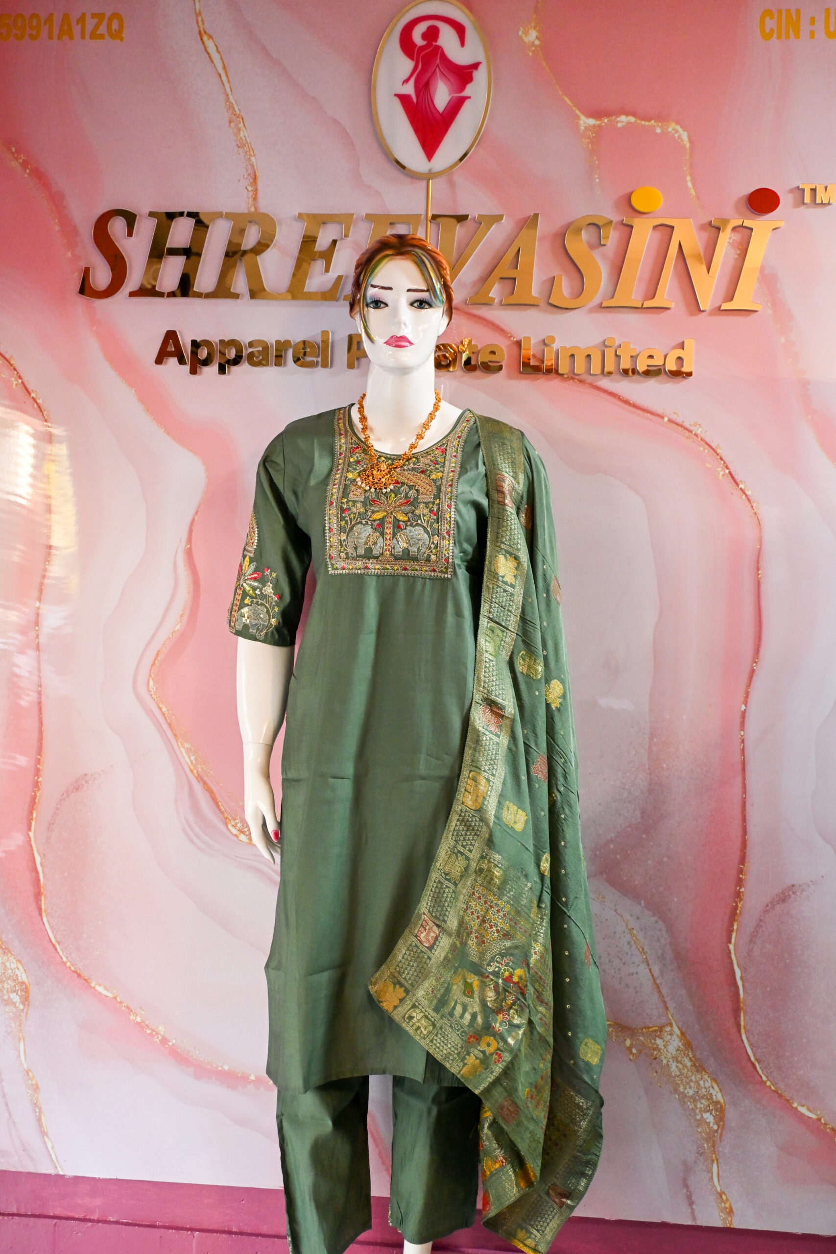 A three-piece Indian Premium Party Wear Chudidhar Suit