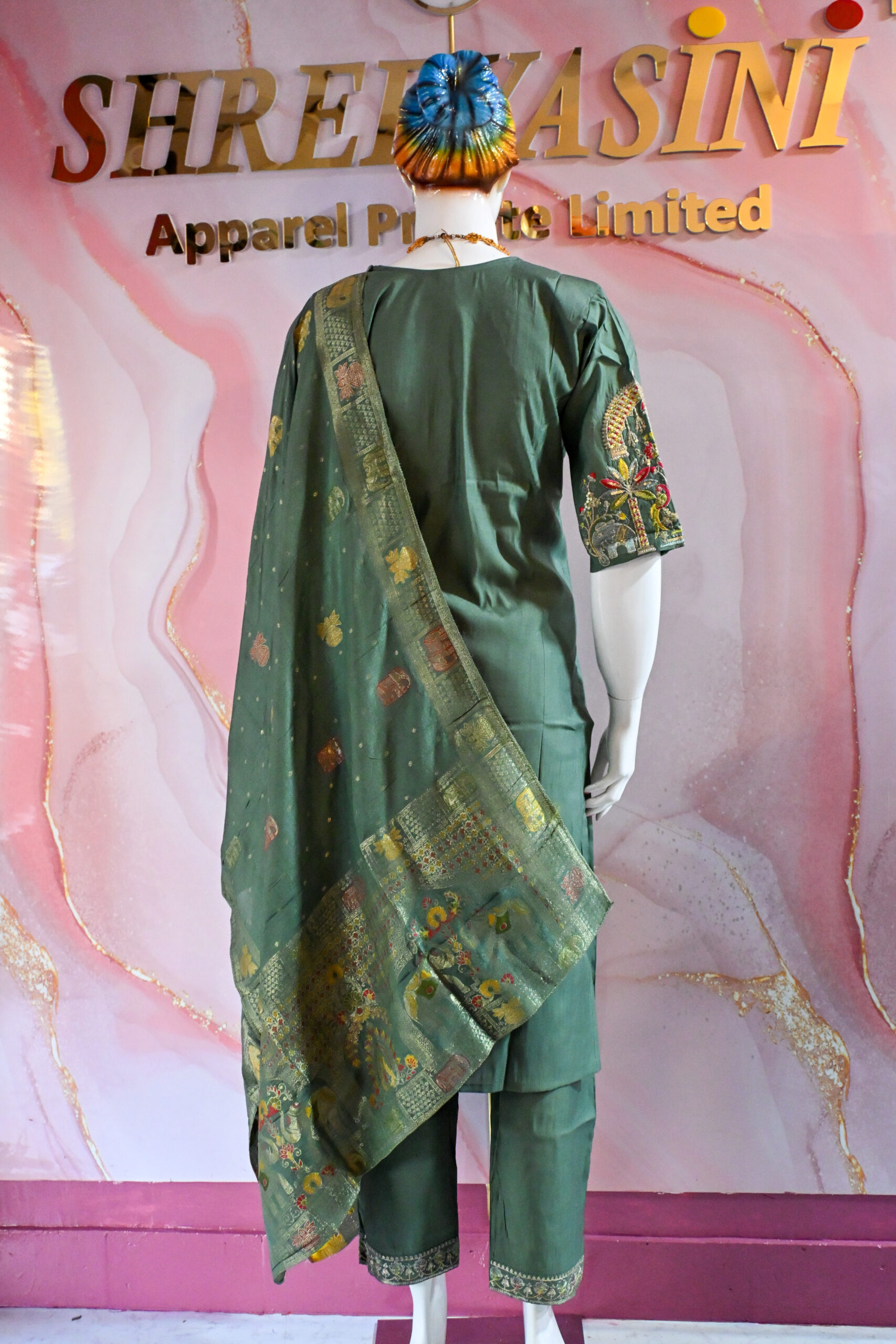 A three-piece Indian Premium Party Wear Chudidhar Suit