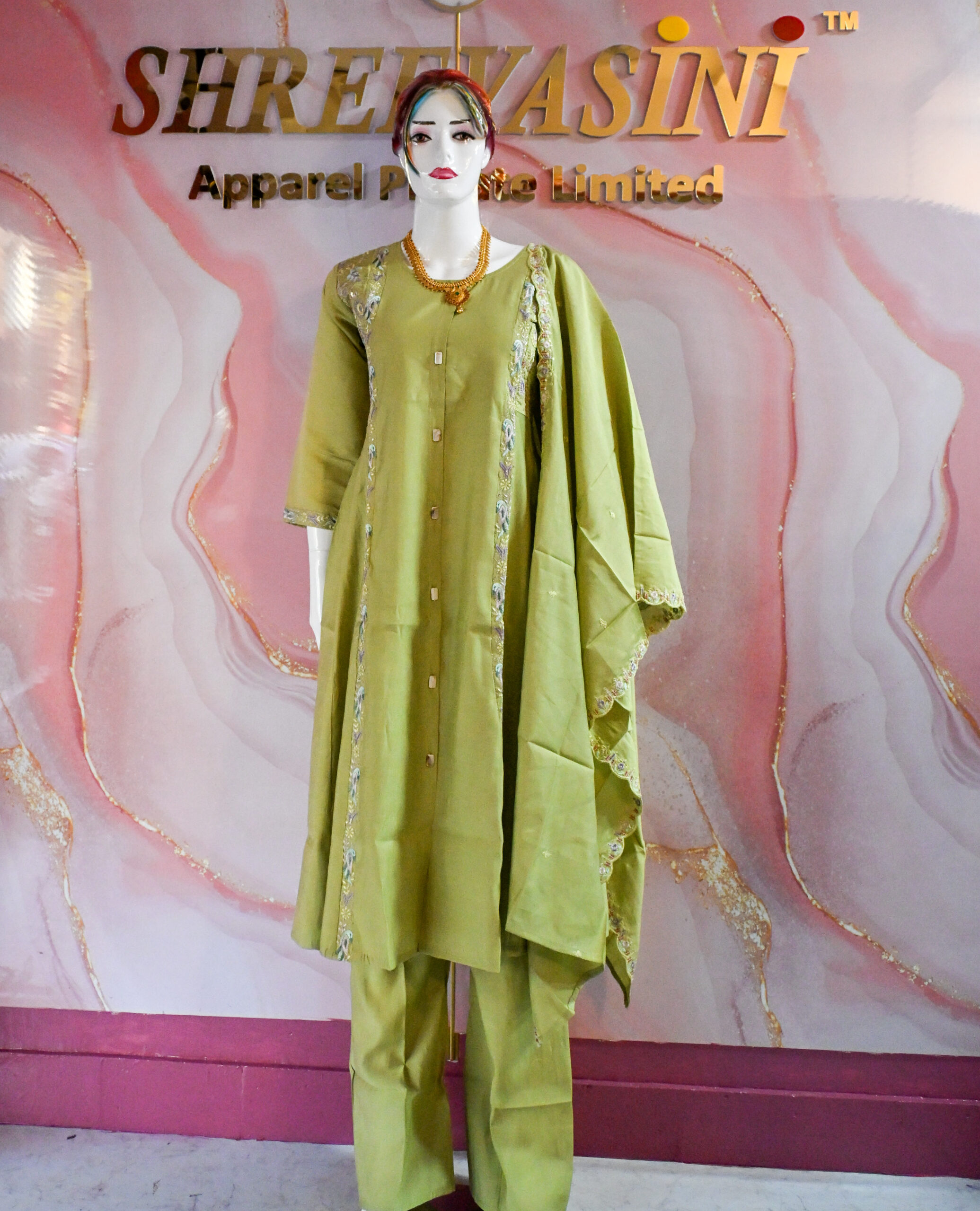 A three-piece Indian Premium Party Wear Chudidhar Suit