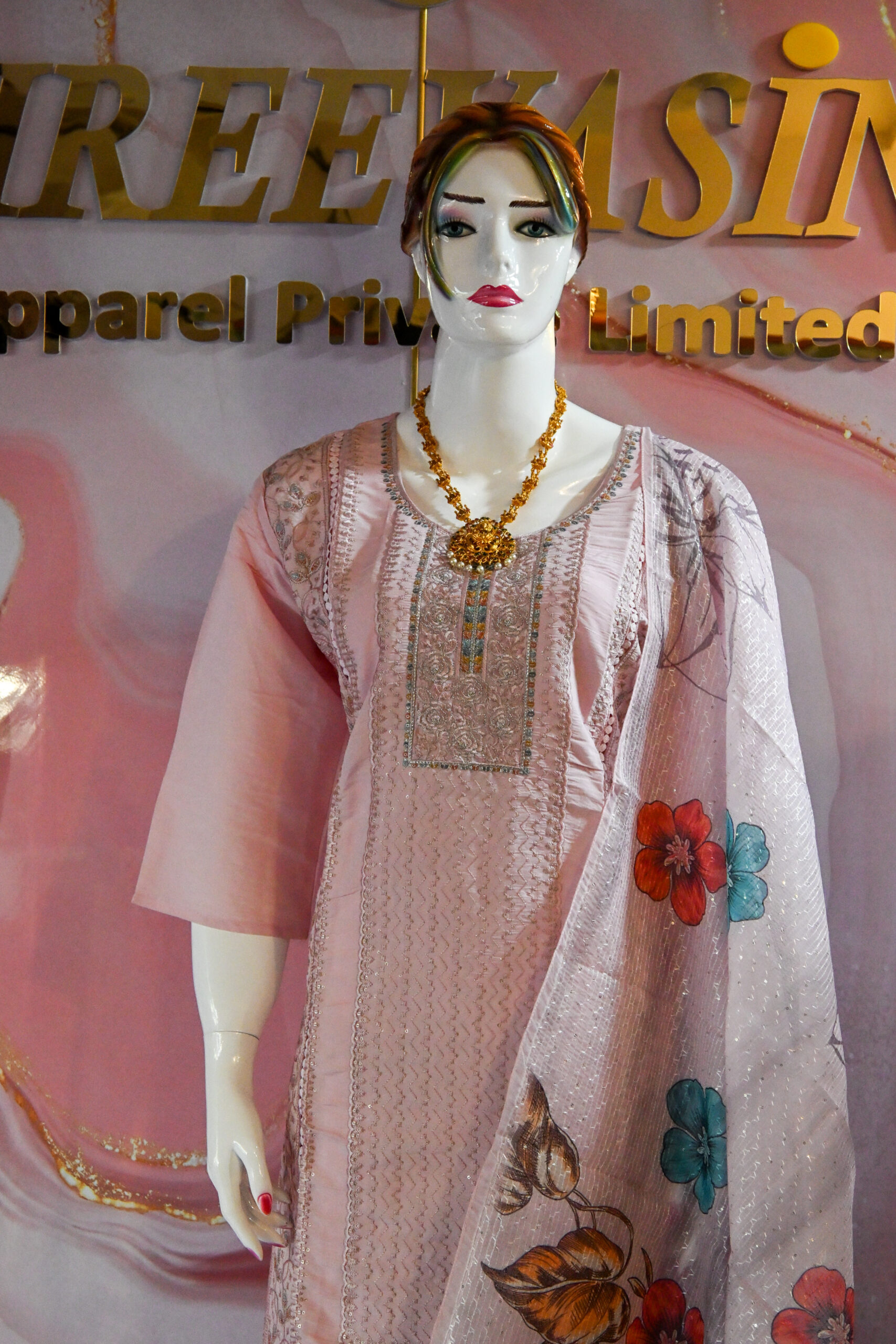A three-piece Indian Premium Party Wear Chudidhar Suit